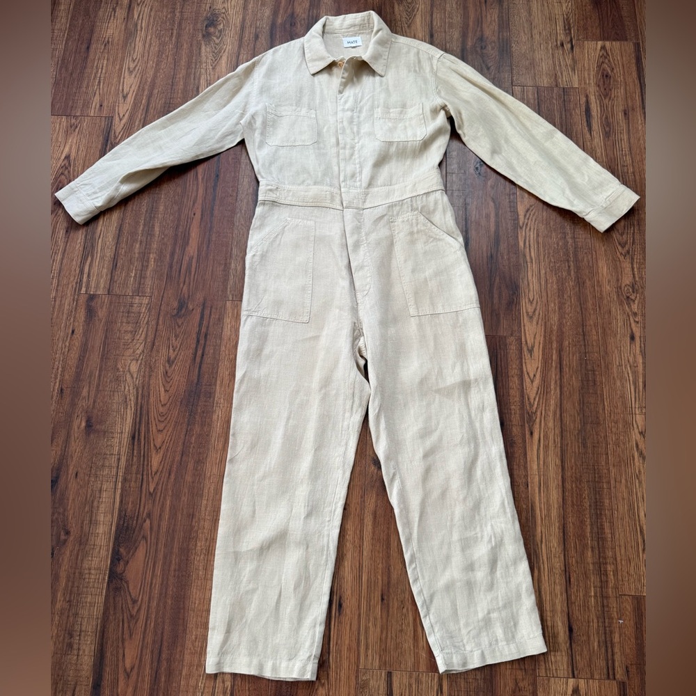 MATE the label linen long sleeve jumpsuit in natural size medium